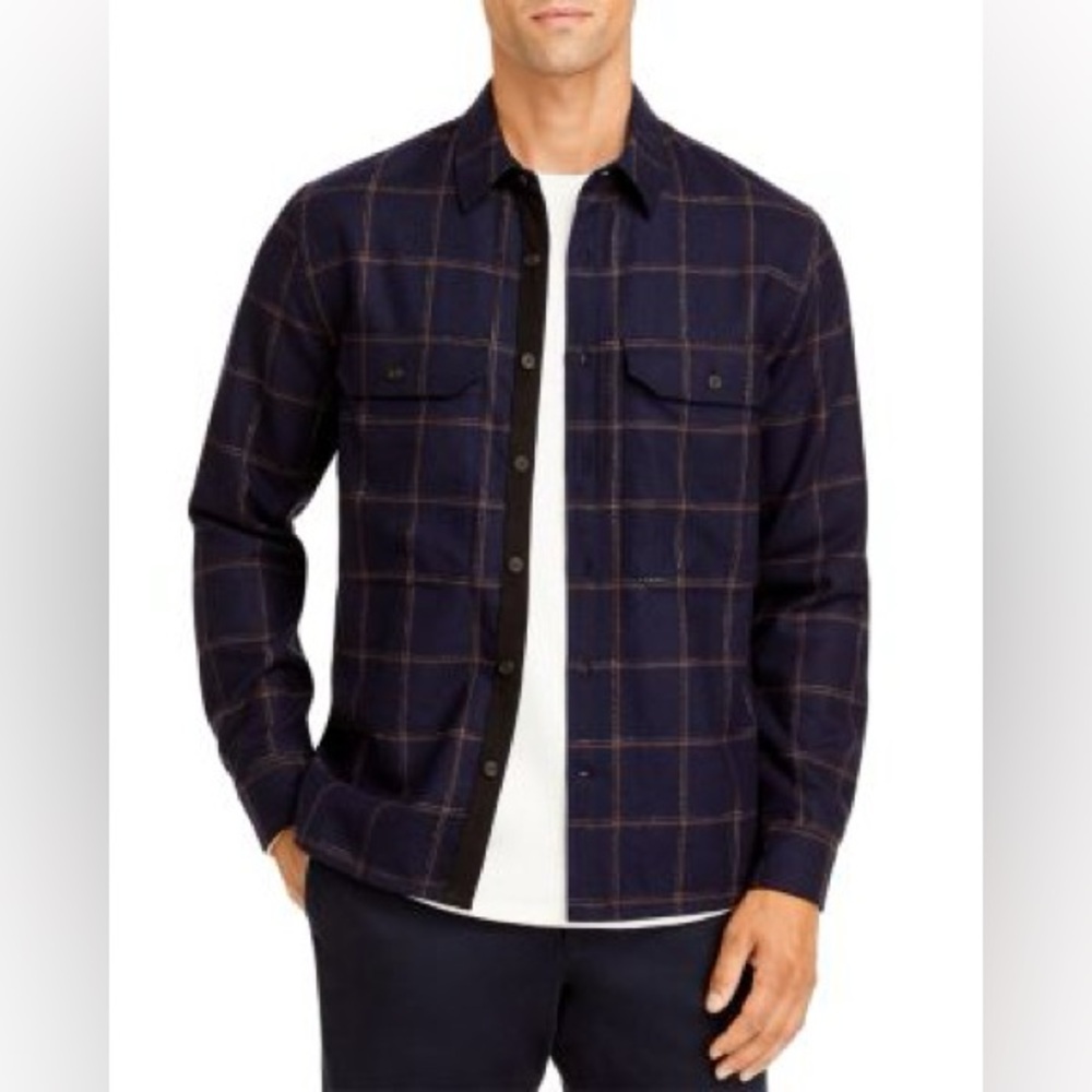 Vince Wool Blend Crosshatch Windowpane Classic Fit Button Down Shirt Jacket NWT